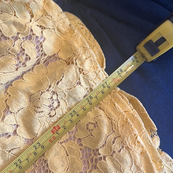 French Yellow Lace Overlay A-line Dress - Picture 7 of 8